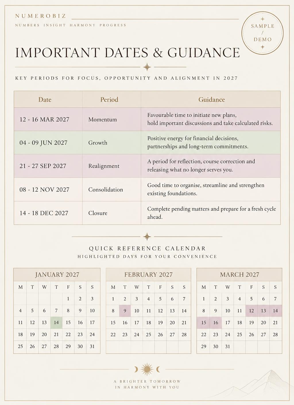 Sample preview page: Important Dates & Guidance